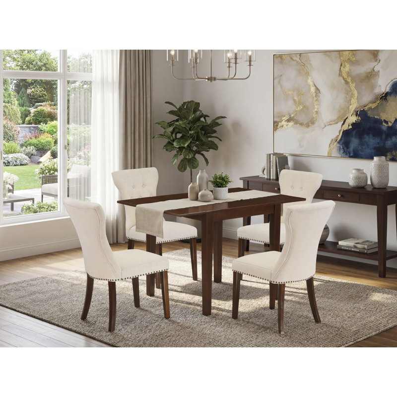 Ensemble de table de salle à manger rectangulaire en bois massif avec plateau Dropleaf, Acajou, Beige clair