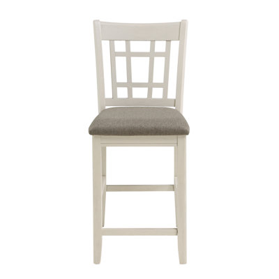 Antique White Framed Counter Height Chair Of 2 - Upholstered Brown Seat For Quick Eating Wood  2Pc  Gentle Dine