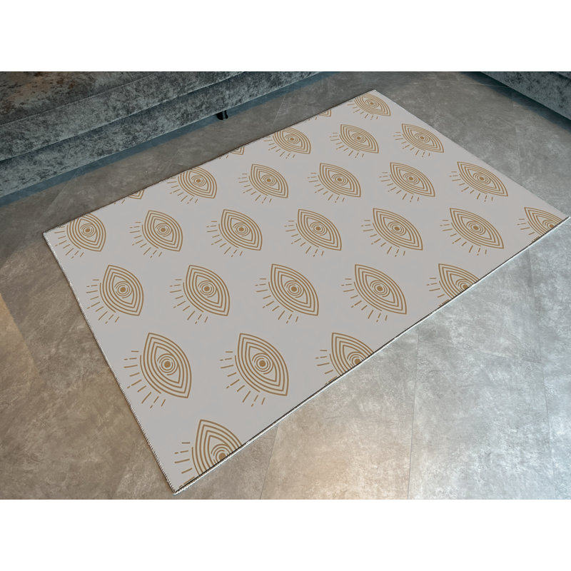 Tapis décoratif moderne à motif d'oeil beige, Tapis de couloir 3 pi 3,37 po x 6 pi 6,74 po