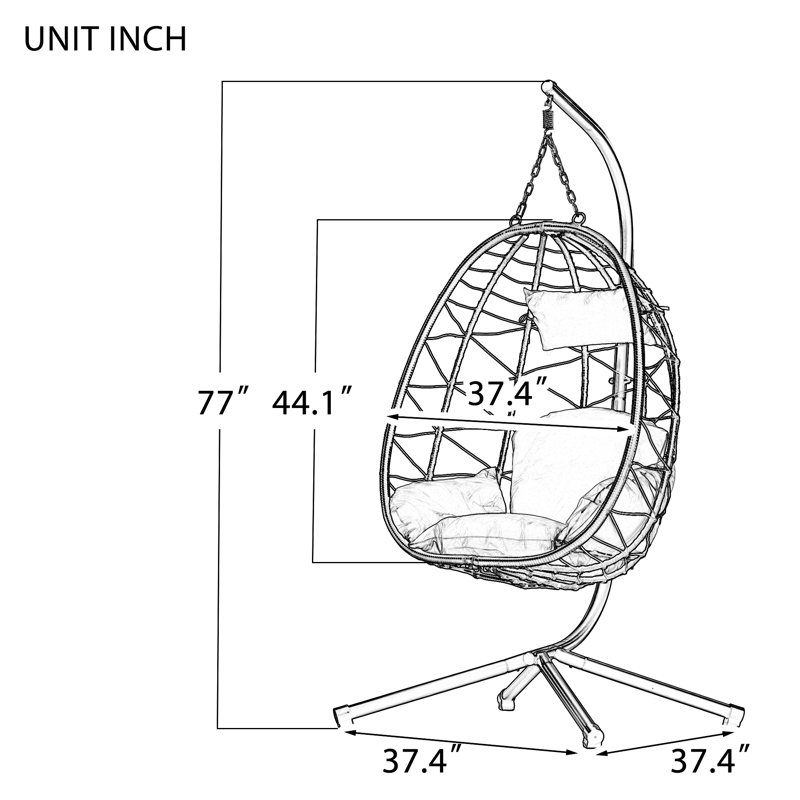 Balancelle intérieure en osier avec support et coussin pour patio, chambre à coucher ou balcon