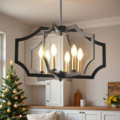 Élégant lustre géométrique 6 lumières, plafonnier de style industriel avec design rétro pour îlot de cuisine, salle à manger et salon