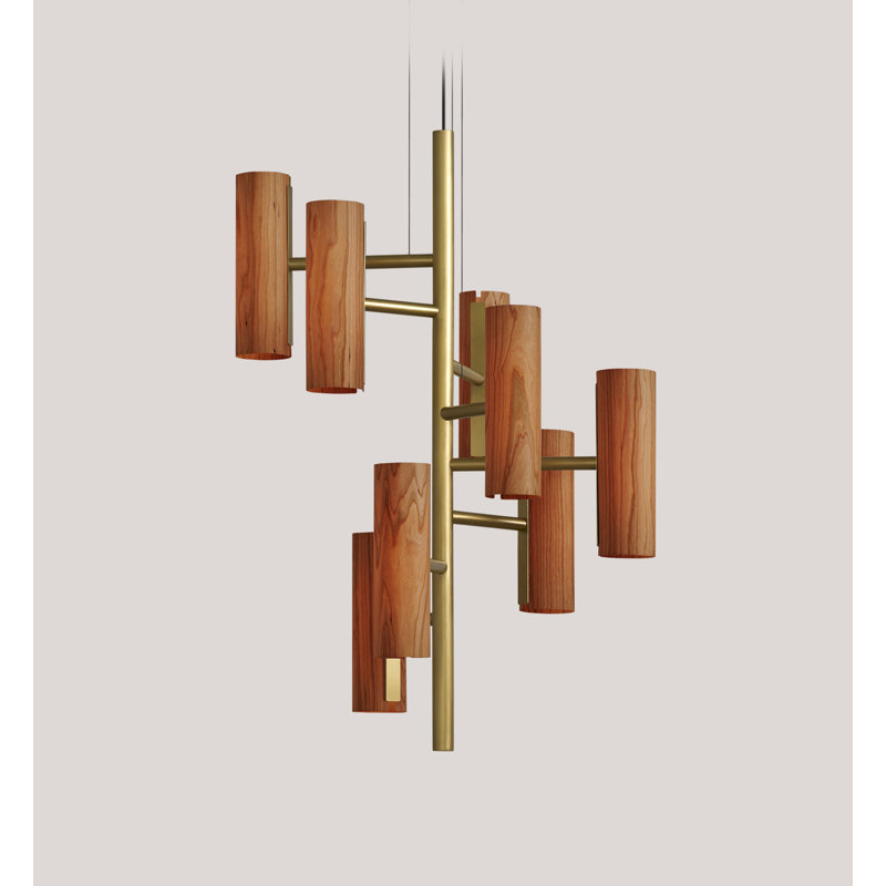 Note 8 - Light LED Chandelier, Natural Cherry, Gold