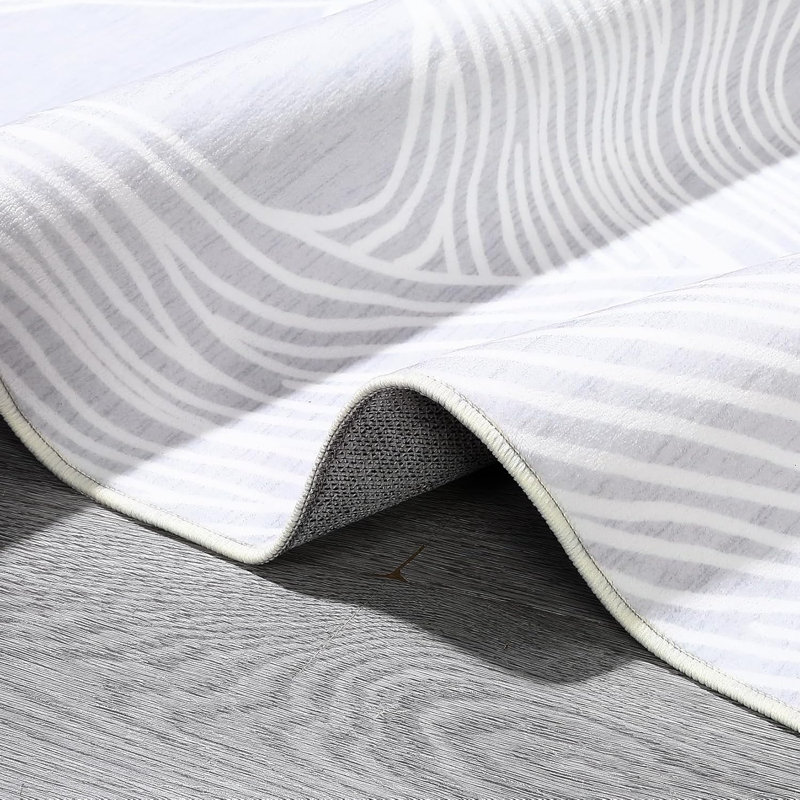 Tapis de couloir moelleux - 350 g / m² en fausse laine d'agneau, lavable à la machine, antidérapant, motif de nage moderne pour le vestibule, cuisine (noir et blanc)