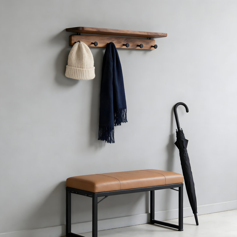 Wall-Mounted Shelf With Hooks -  Entryway Hanging Shelf With Hooks For Bathroom, Living Room, Bedroom