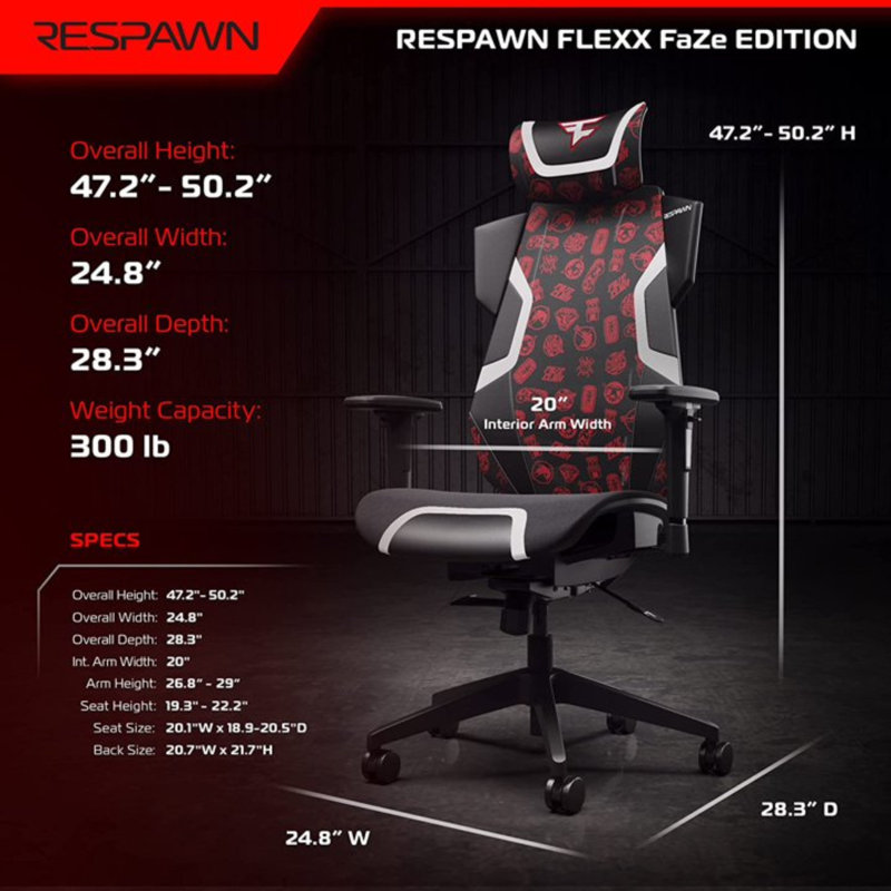 FaZe Pattern High-Back Ergonomic Gaming Chair with Strong Mesh & Lumbar Support