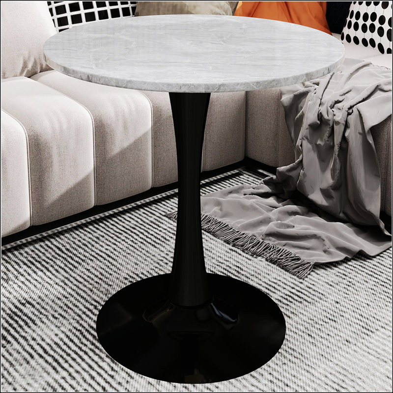 Table basse Mid-Century moderne en marbre veiné blanc, parfaite pour les petits espaces et les repas de 2 à 4 personnes, Grey