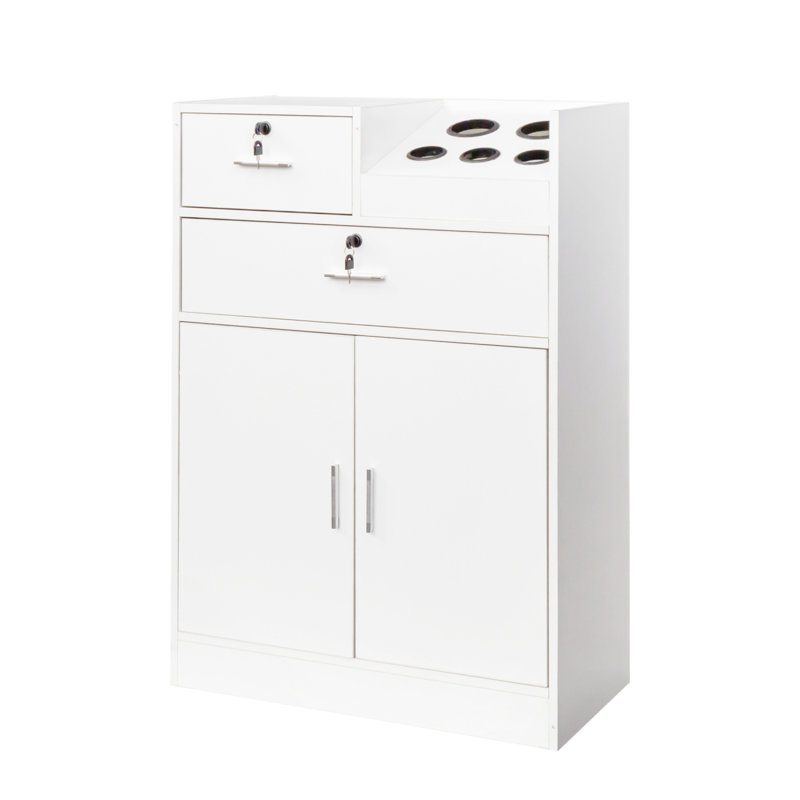 Armoire de rangement pour salon de beauté verrouillable, Blanc