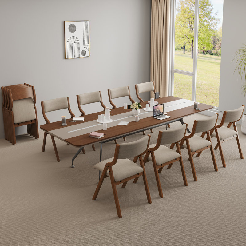 Set Of 2 Upholstered Folding Dining Chairs In Cream Taupe And Walnut, Space-saving, Easy To Carry, No Assembly Required