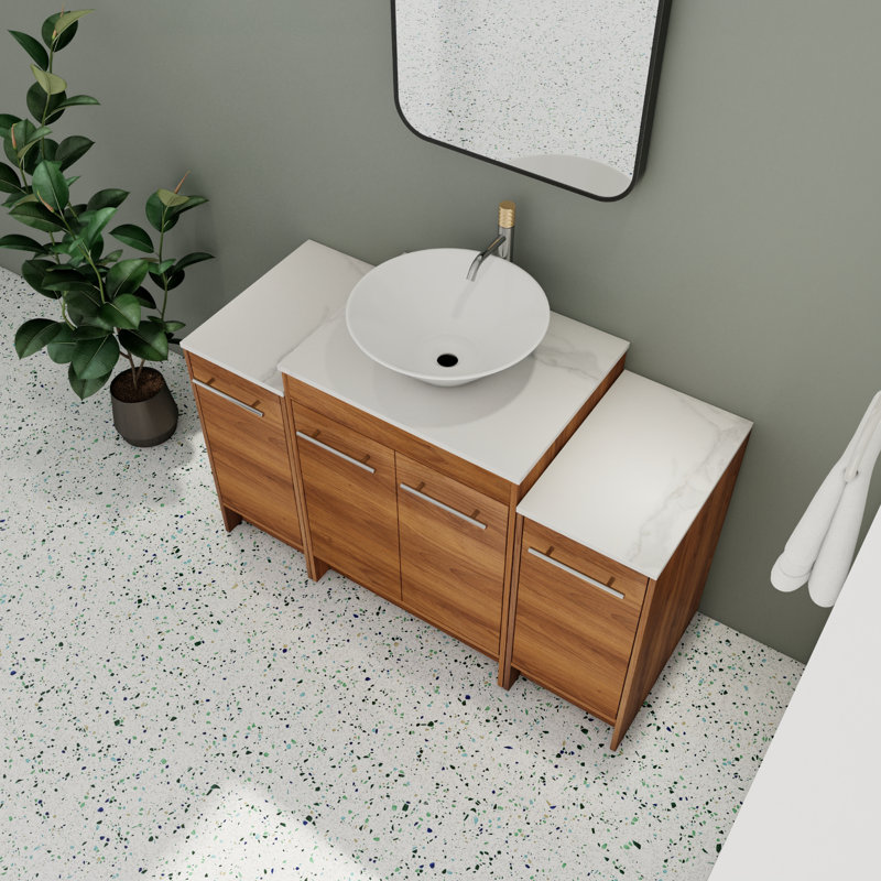 Meuble-lavabo simple 47,67 po avec plateau en pierre frittée Markeida