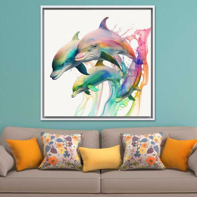 Impression sur toile Vibrant Dolphin: Modern Marine Lover Wall Art, 1P WhiteFramedCanves