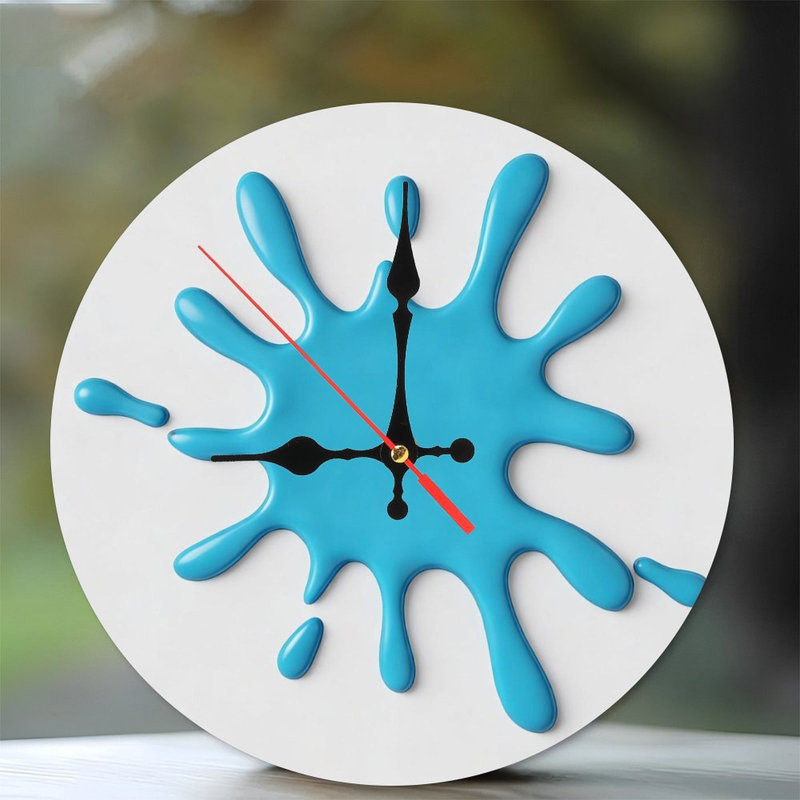 Horloge murale ronde en bois 10 po, mouvement à quartz silencieux, imprimé UV, à piles, Bleu ciel
