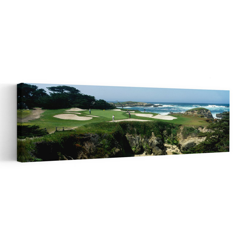 High Angle View Of People Playing Golf At A Golf Course Cypress Point Club Pebble Beach Monterey County California USA by Gerald L. French - Wrapped Canvas Panoramic Print