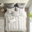 De couette en coton gris et gris pour lit double / grand lit - réversible, fermeture à boutons, lavable à la machine, literie à rayures décoratives, revers, 2 taies décoratives, lavable