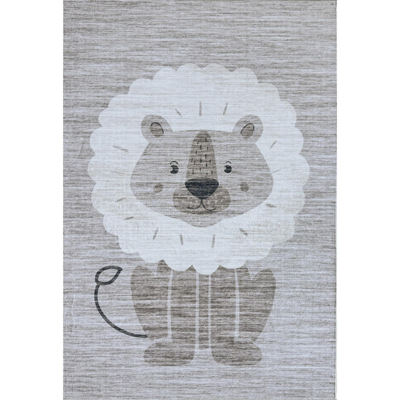 Tapis pour enfant beige / gris Lion de 7 pi x 10 pi (6 pi 7 po x 9 pi 6 po) Branch Branch Leo