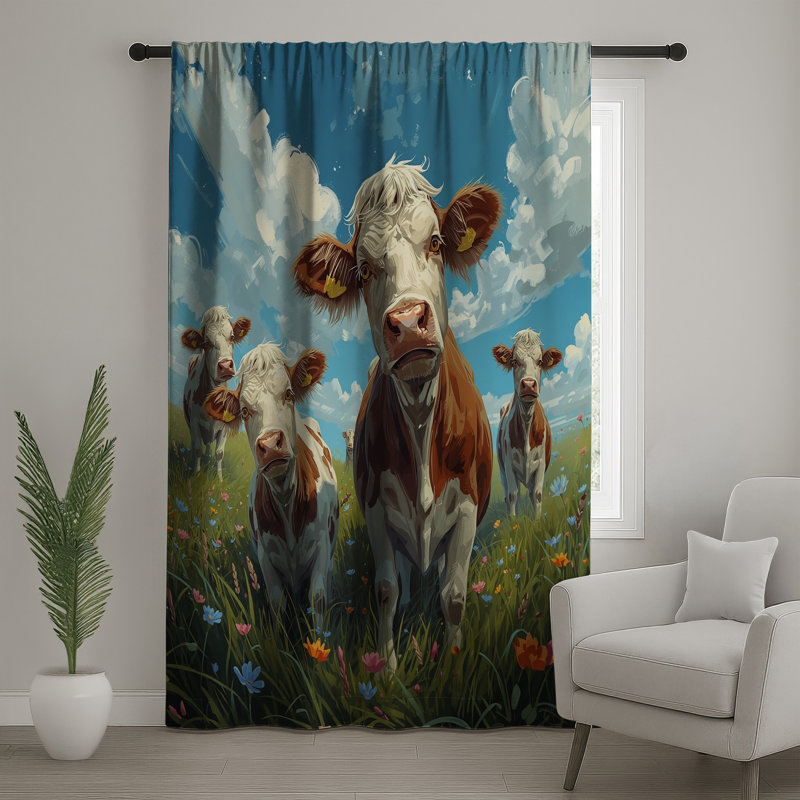 Rideaux de fenêtre Cows In Flower Field, 50 po x 92 po - 1 panneau, Transparent