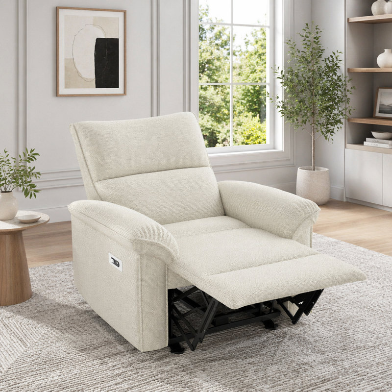 Fauteuil inclinable électrique Wall Wall, Tissu velours flocon de neige, Beige et gris