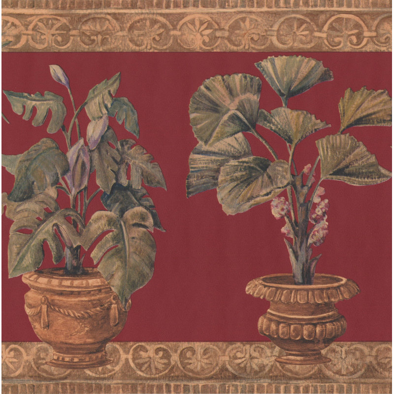 Bordure de papier peint L 15 pi x l 9 po Bentlee Pots Garden Plants, Rouge