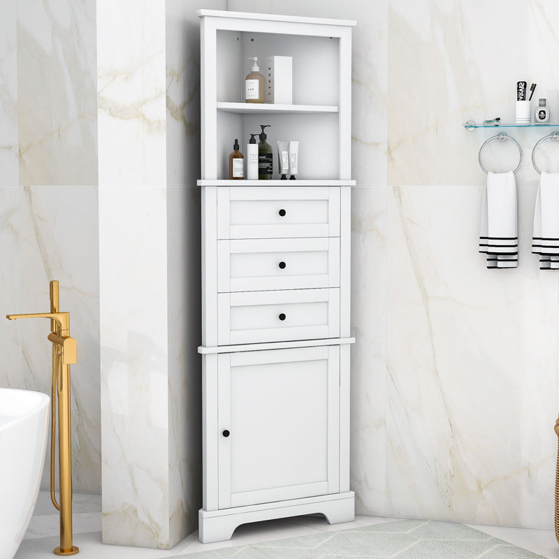  Armoire de salle de bain autoportante à 3 tiroirs et tablettes réglables Nickos, Blanc