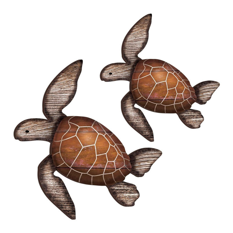 Rustic Sea Turtle Wall Decor Set Brown