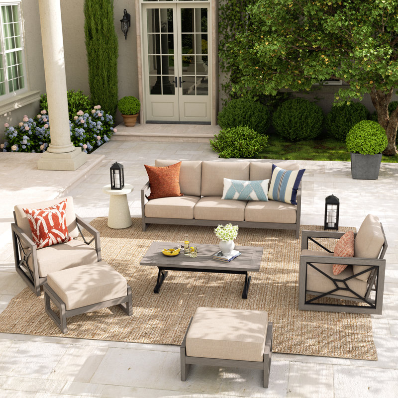 Marindo 5 Person Aluminum Patio Conversation Set With Ottomans And Sunbrella® Cushions