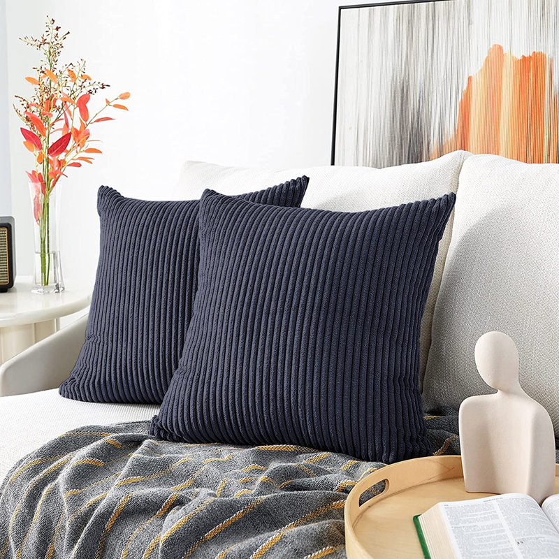 Swipe Stripe Velvet Cushion Covers - Set of 2, Navy