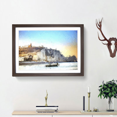 Boat Passing Beachy Head Cliffs Eastbourne - Picture Frame Painting Print on MDF