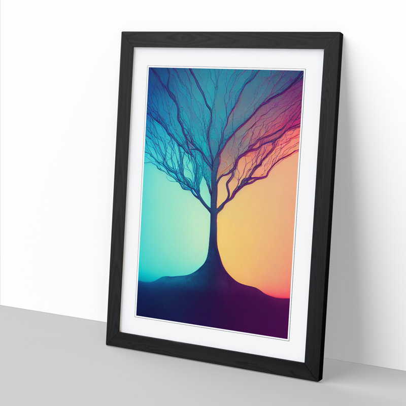 Tree Neon - Single Picture Frame Print, Black, 64cm H x 46cm W x 2cm D