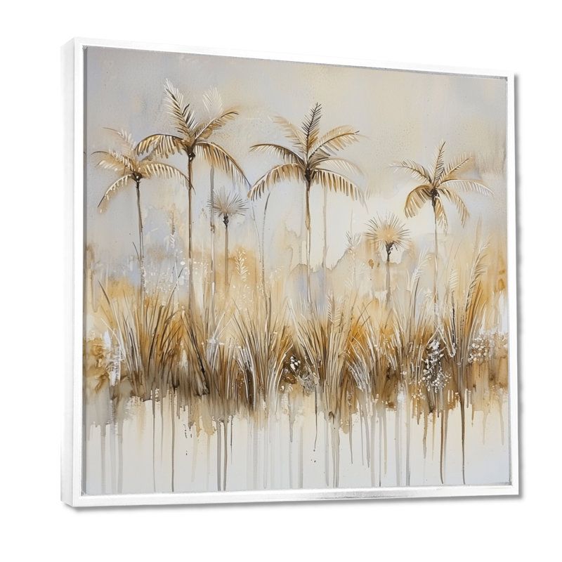«Minimal Florida Palm Trees II», impression d'art de palmiers, H 30 po x l 30 po, Reproduction avec cadre flottant, Blanc