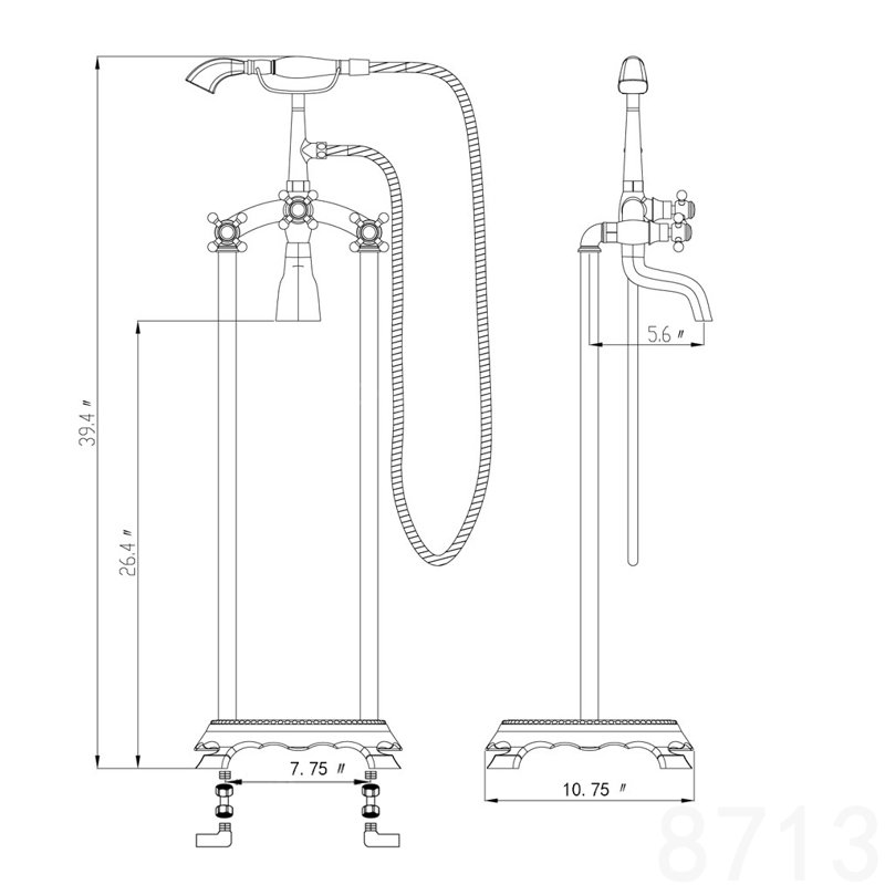 Single Handle Floor Mounted Clawfoot Tub Faucet Trim with Diverter and Handshower