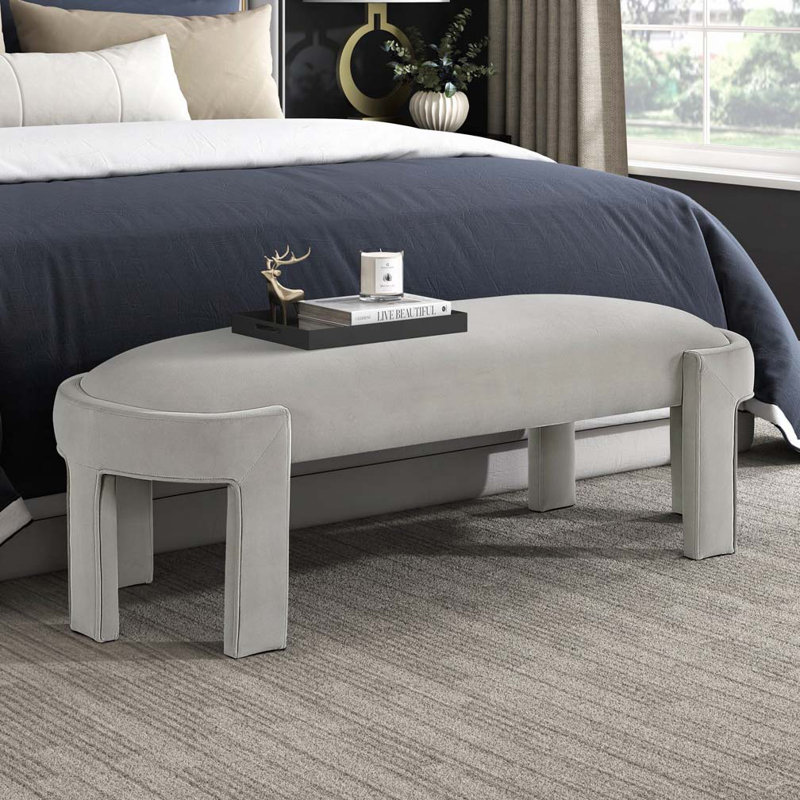 Banc rembourré en velours, Gris cendre