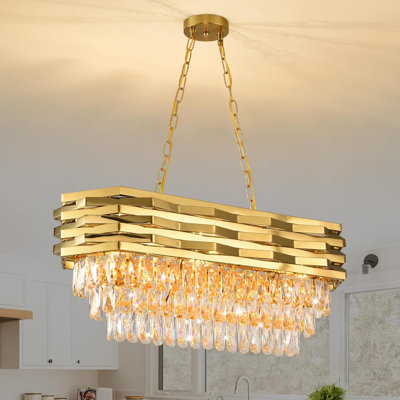 31.4" Modern Gold Oval Crystal Chandelier, E14 Base (Bulb Not Included)