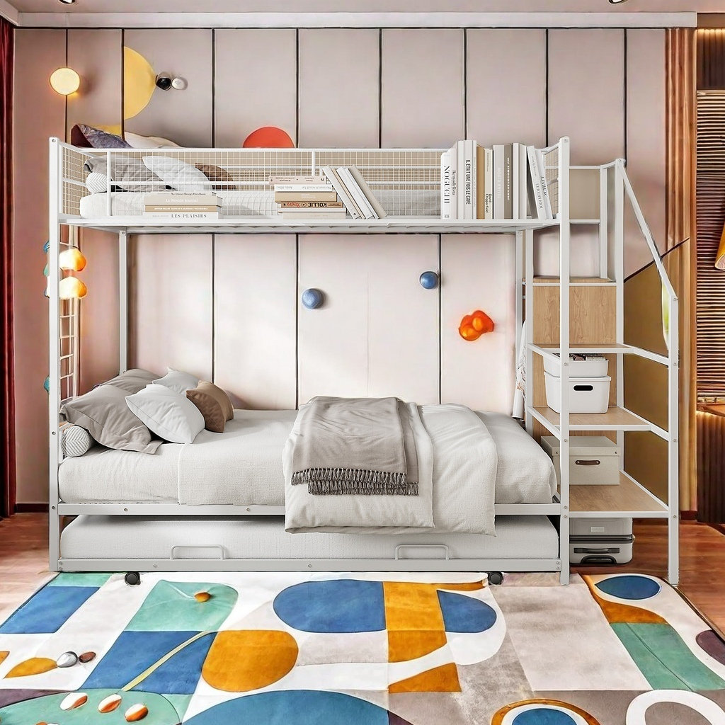 Mason & Marbles Twin Over Full Metal Bunk Bed With Trundle And Lateral ...