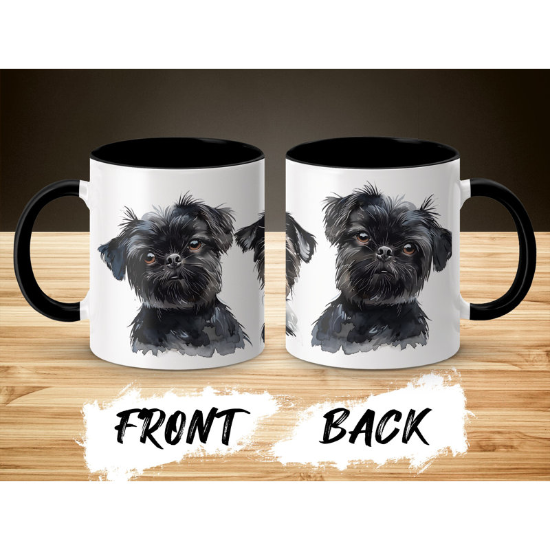 11oz Watercolour Brussels Griffon Design Coffee Mug, 2, Black