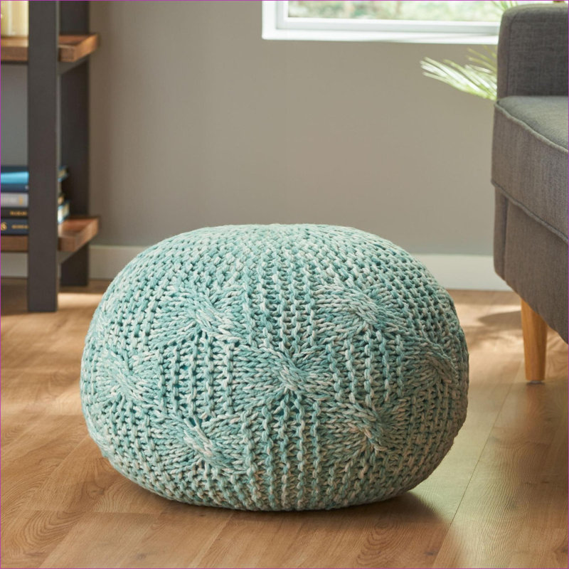 Pouf 20 po x 20 po tricoté rond en fil PET, repose-pieds polyvalent pour la maison | PET | Rond