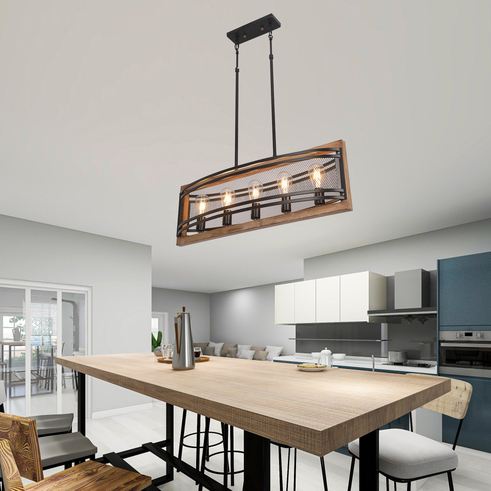 17 Stories Stellarae 5 Light Matte Black Kitchen Island Pendant Wayfair