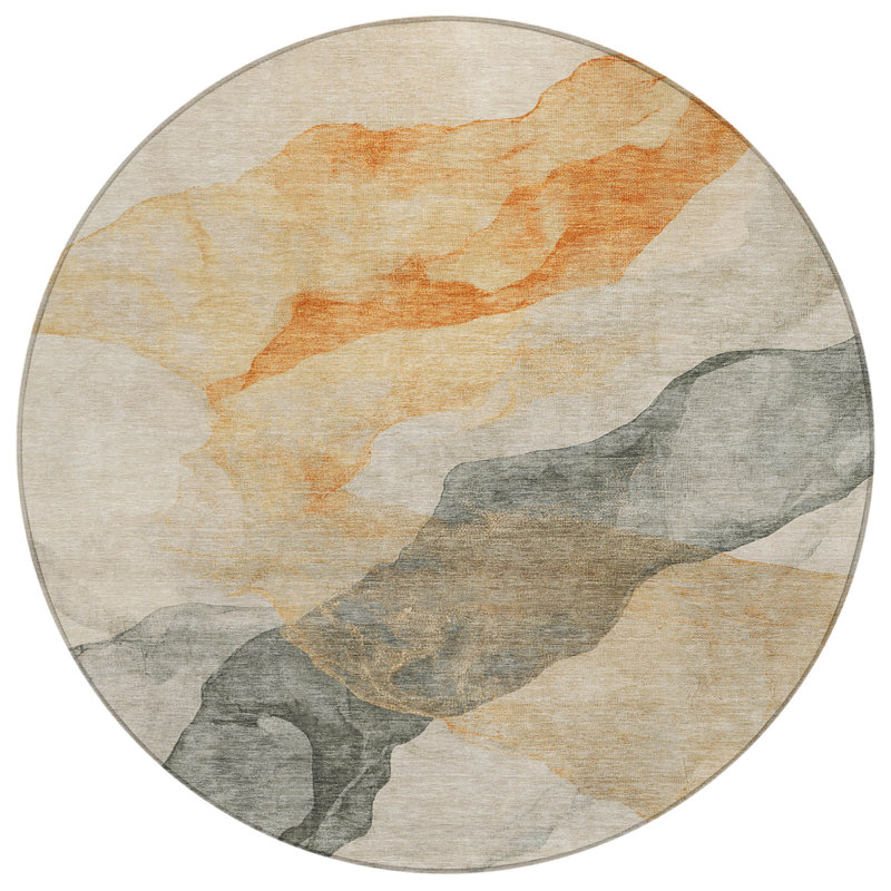 Tapis orange intérieur / extérieur lavable à la machine Xhevrie, Rond 8 pi