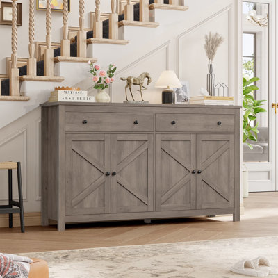 Farm Console de ferme 55 po avec rangement - Armoire d'entrée avec tiroirs et tablettes réglables pour le couloir et le salon