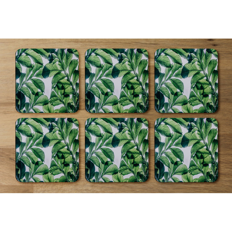 Square 6 Piece Coaster Set, Tropical Plants