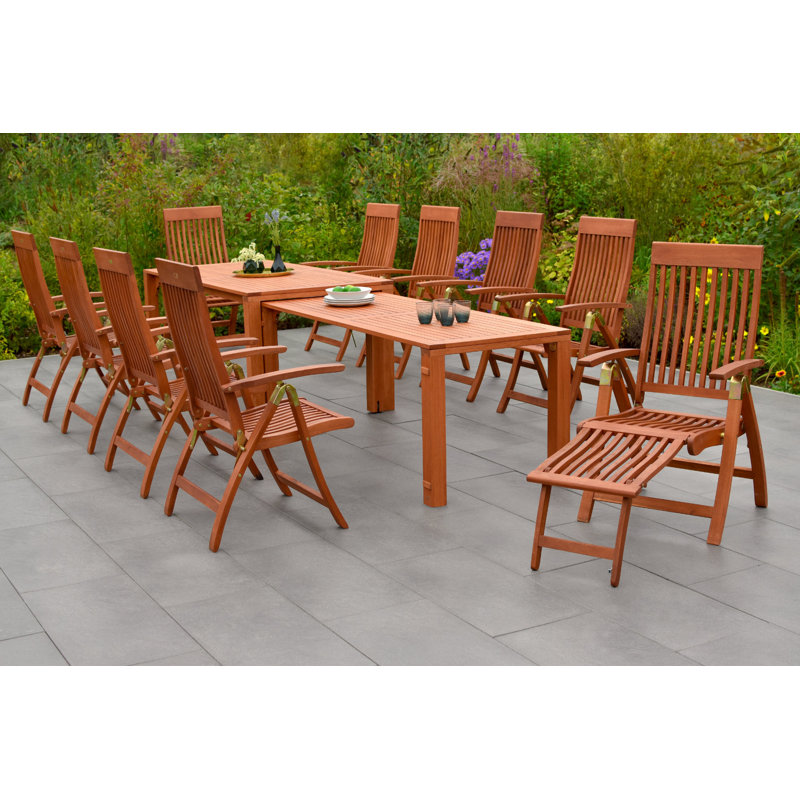 Choteau 10 - Person Eucalyptus Solid Wood Patio Dining Set Rectangular Table