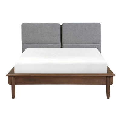 Mobilier de chambre à coucher de style moderne Mid-Century à finition noyer avec grand lit plateforme et tête de lit 1 pièce