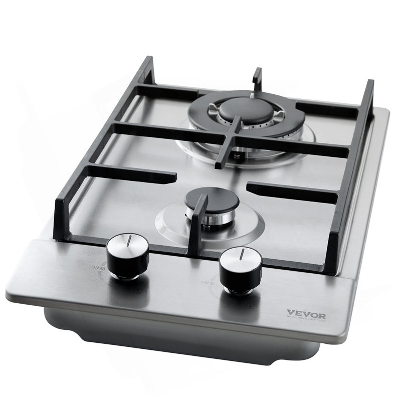 Surface de cuisson au gaz 12 pouces VEVOR, cuisinière à gaz 2 brûleurs encastrée en acier inoxydable Max 12250BTU, plaque de cuisson au gaz naturel convertible GPL / NG avec protection par thermocouple