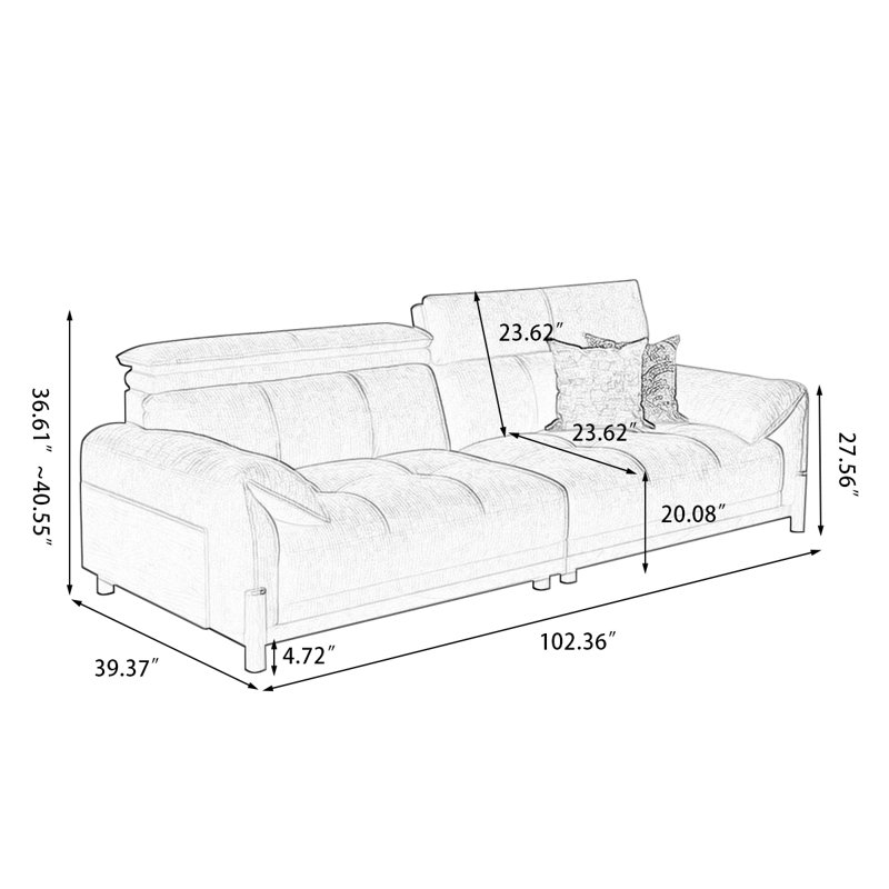 Canapé modulaire en chenille crème, H 40,55 po x l 102,36 po x P 39,37 po, 3, Crème