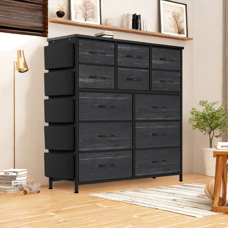 Edyta 98cm W 12 - Drawer Chest of Drawers, Black