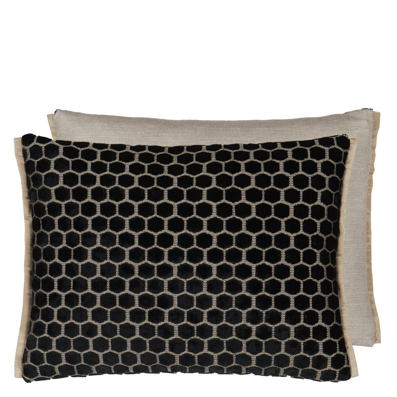 Jabot Velvet Decorative Pillow, Noir Geometric, 12" H x 16" W