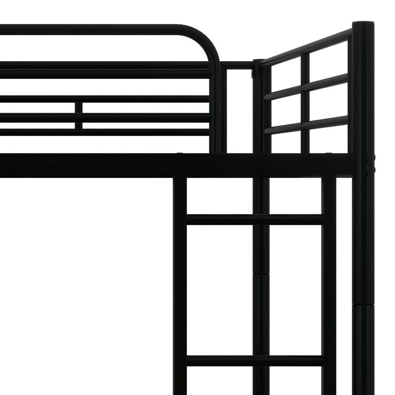 Full Over Full Metal Bunk Bed, Metal Bunk Bed Frame With Ladder And Guardlails, Split Into 2 Beds, Black