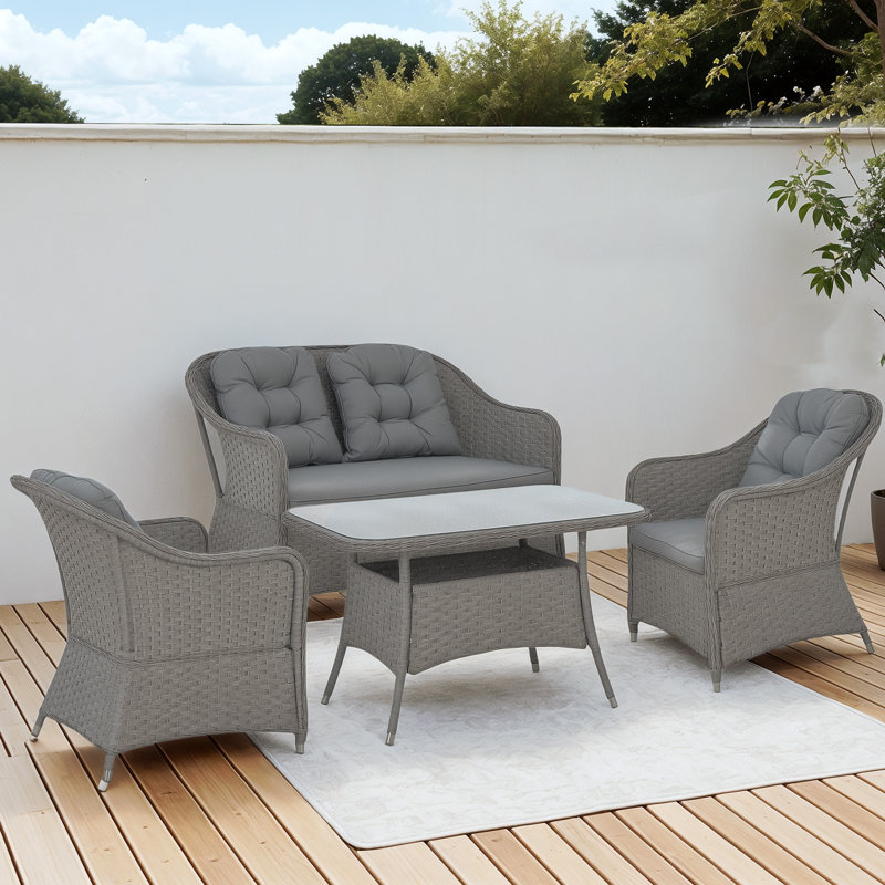 Wicker 4 - Person Garden Lounge Set with Cushions