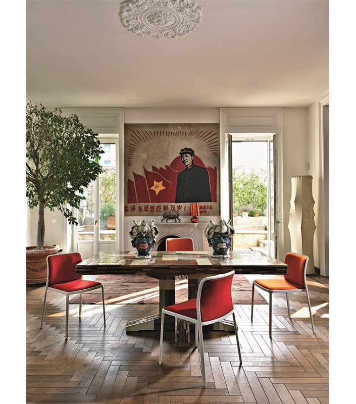 Audrey Armchair, Red Trevira, Polished Aluminium
