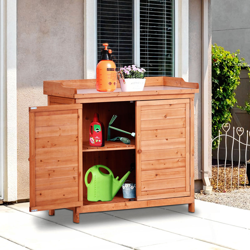 Outdoor Storage 39" Potting Bench Table, Rustic Garden Wood Workstation Storage Cabinet Garden Shed With 2-Tier Shelves And Side Hook