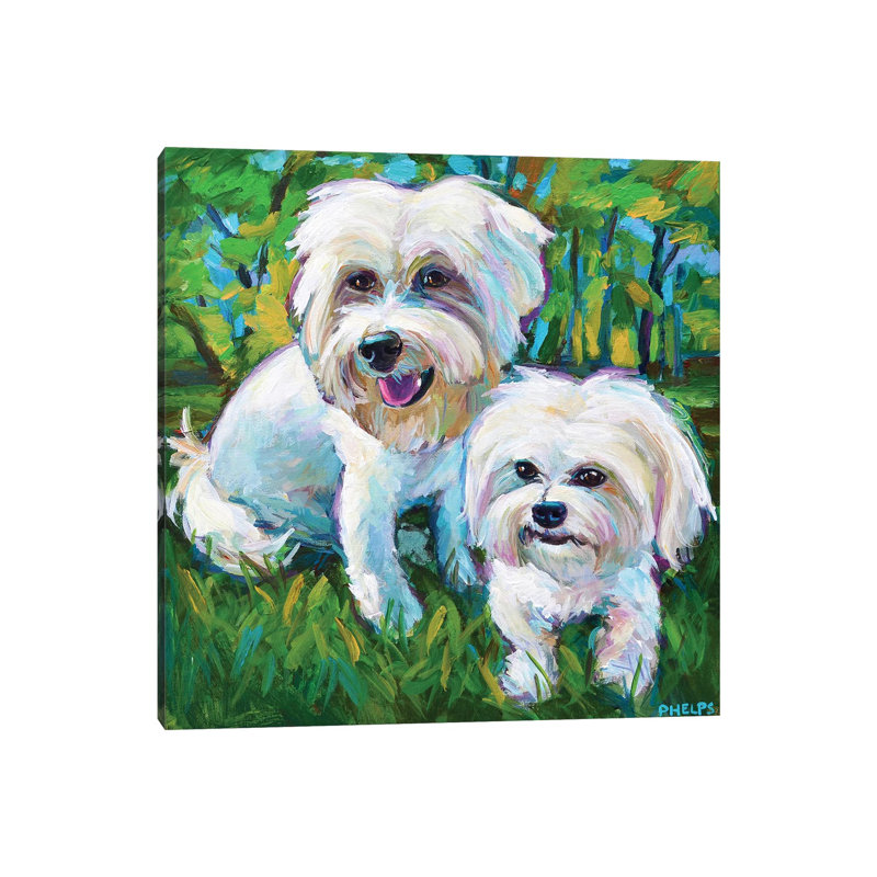 Maltese Puppies In The Park - Wrapped Canvas Painting, 66.04 cm H x 66.04 cm W x 3.175 cm D