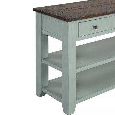 Solid Pine Wood Top Console Table, Modern Entryway Sofa Side Table with 3 Storage Drawers and 2 Shelves. Easy to Assemble